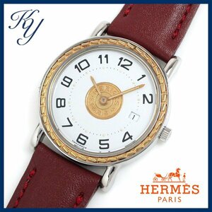 1円～ 3ヶ月保証付き 磨き済み 美品 本物 人気 HERMES エルメス セリエ コンビ 革ベルト ホワイト レディース 時計