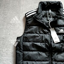 新品 正規品 adidas アディダス ダウン80 フェザー20 ダウンベスト 黒 ブラック 白 ロゴプリント 三本ライン入り 細見 O XL_画像2