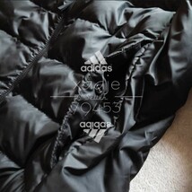 新品 正規品 adidas アディダス ダウン80 フェザー20 ダウンジャケット 黒 ブラック 白 ロゴプリント 三本ライン入り 細見 O XL_画像7