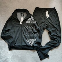 新品 正規品 adidas アディダス 上下セット セットアップ デニム風 ジャケット パンツ 黒 ブラック 三本ライン M_画像1