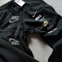 新品 正規品 NIKE ナイキ スウェット パーカー パンツ セットアップ SWOOSH ロゴ プリント 黒 ブラック 上下セット 裏起毛 L_画像6