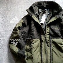 新品 正規品 adidas アディダス ボア ジャケット カーキ オリーブ ロゴ 刺繍 プリント ゆるめ ダブルジップ XL_画像2