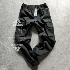 新品 正規品 adidas アディダス ナイロン ウーブン パンツ 6ポケット カーゴパンツ 黒 ブラック ロゴ ストレッチ有り XL