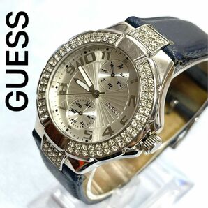 稼働　GUESS レディース腕時計　大きめ　ケース　ストーンベゼル　クロノグラフ　カレンダー　ゲス　レディース　時計　ユニセックス