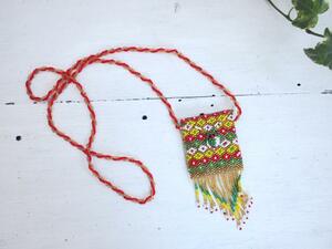 Art hand Auction Balinese Goods * Beaded Pouch Necklace * Orange: F ☆ For Charms, Sachets, etc., Handcraft, Handicrafts, Beadwork, others