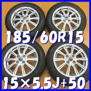 ■送料無料 A4■ 社外アルミ ■ 15×5.5J+50 ■ 4H PCD100 ◆ スタッドレス ◆ 185/60R15 ヨコハマ 未使用 19年製【冬４本SET】※ホンダ車