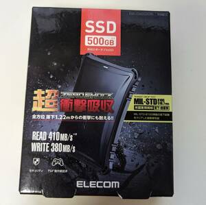 [未開封品] 外付けポータブルSSD 500GB◆ELECOM ESD-ZSA0500GBK◆超衝撃吸収 ZEROSHOCKモデル◆米国軍用規格 落下・耐衝撃MIL-STD810G準拠