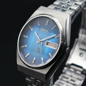 SEIKO TYPEⅡ セイコー シングルクォーツ 7123-8020 9面カットガラス 青×水色文字盤 亀戸工場 日/英デイデイト BAMBIブレス メンズ腕時計
