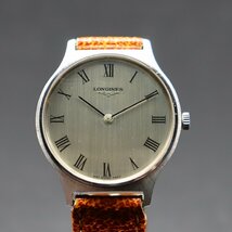 LONGINES ロンジン 847 SWISS 4427 手巻き ローマン シルバーカラー文字盤 ラウンド 2針 スイス製 新品革ベルト アンティーク メンズ腕時計_画像3