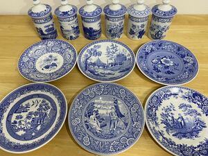 1円〜 SPODE 食器12点まとめ スポード ブルールームコレクション 皿 スパイスジャー 蓋付き ボトル イギリス　ヴィンテージ 陶磁器 中古 大