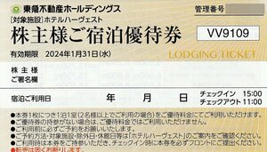 ☆東急不動産 株主優待 ホテルハーヴェスト ご宿泊優待券 10枚セット 2024年1月31日まで 送料込☆