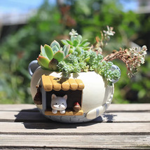 #1416# 樹脂製の植木鉢 プランター 庭の飾り キツネの置物 猫のプランター 多肉種 寄せ植え_画像6