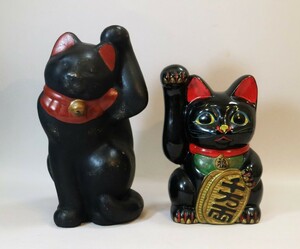 黒い招き猫　招き猫貯金箱　2体