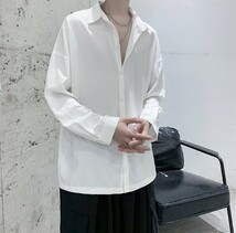 メンズ シャツ 長袖 ホワイト L 大きい オーバーサイズ 無地 とろみ 韓国_画像6