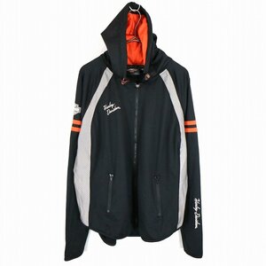 HARLEY DAVIDSON ハーレーダビッドソン ワンポイント パーカー Y2K リフレクター フルジップ ブラック (メンズ 2XL) O0347 /1円スタート