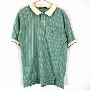 Polo by Ralph Lauren ポロバイラルフローレン ポロシャツ 総柄ストライプ グリーン (メンズ XL) O0452 /1円スタート