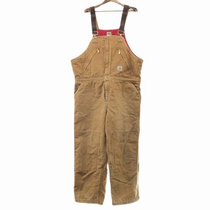 90年代 USA製 Carhartt カーハート 裏地キルティング ダック生地 オーバーオール アメカジ ブラウン (メンズ 46×30) 中古 古着 O9808