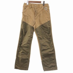 80年代 USA製 Carhartt カーハート ダック生地 ナイロン切替 ワーク パンツ アメカジ ブラウン (メンズ 30相当) 中古 古着 O9787