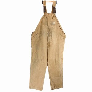 90年代 USA製 Carhartt カーハート ダック生地 オーバーオール ワーク アメカジ ダブルニー ブラウン (メンズ 52×32) 中古 古着 O9901