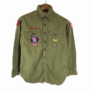 50年代 BOY SCOUTS OF AMERICA ボーイスカウト コットンツイル 長袖シャツ BSA グリーン (メンズ Sサイズ相当) 中古 古着 O9424