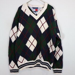 90年代 TOMMY HILFIGER トミーヒルフィガー Vネックセーター アーガイル柄 マルチカラー (メンズ L) O0789 /1円スタート