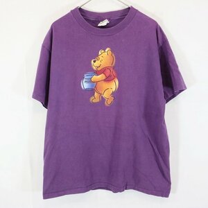 90年代 USA製 Disney ディズニー くまのプーさん イラスト 半袖Ｔシャツ パープル (メンズ LARGE／GRANDE) N8139 /1円スタート