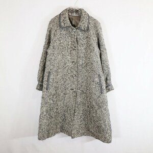 フランス製 Uzs-Coats Aライン ロングコート 防寒 ヴィンテージ ツイード 総裏地 グレー (レディース 42) N8536 /1円スタート