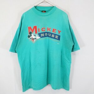 Disney ディズニー ミッキー 英文字 キャラクター 半袖Ｔシャツ ライトグリーン (メンズ XL) N8820 /1円スタート