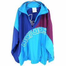 80年代 adidas アディダス ナイロンプルオーバー ジャケット 防寒 ハイネック ラグランスリーブ ブルー (メンズ L) O0212 /1円スタート_画像3