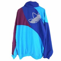 80年代 adidas アディダス ナイロンプルオーバー ジャケット 防寒 ハイネック ラグランスリーブ ブルー (メンズ L) O0212 /1円スタート_画像2