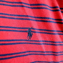 90年代 Polo by Ralph Lauren ポロバイラルフローレン 半袖ポロシャツ 刺繍 ボーダー柄 レッド (メンズ L) O0516 /1円スタート_画像6