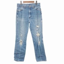 SALE///// USA製 Wrangler ラングラー テーパード ダメージ デニムパンツ ブルー (メンズ 32/31) O9236_画像1