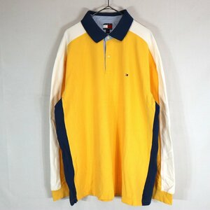 80～90年代 TOMMY HILFIGER トミーヒルフィガー 長袖 ポロシャツ 大きいサイズ ワンポイント イエロー (メンズ XXL) O1202 /1円スタート