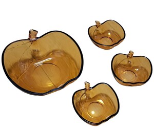 ガラス　りんご　小鉢　アンバー　アップル 林檎リ ンゴ サラダボウルボール 昭和レトロ 雑貨 アンティーク　ガラス 硝子 クリスタル