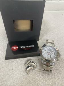 M-4574⑦ 【同梱不可】980円～ 現状品　TECHNOS/テクノス　TSM401　クロノグラフ　ホワイト文字盤　クォーツ　メンズ　腕時計　