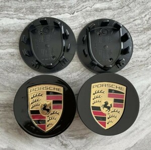 ポルシェ ホイールキャップ 76mm Porsche センターキャップ クレスト ブラックゴールド 4個セット 送料無料 108