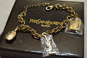 D055 未使用品 YSL イヴサンローラン Yves Saint Laurent ロゴ 香水チャーム ブレスレット ゴールドカラー C