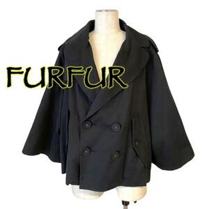 ★FURFUR★ファーファー コート スプリング ブラック ショート トレンチ フリーサイズ ワンサイズ ダブル アウター ブラック