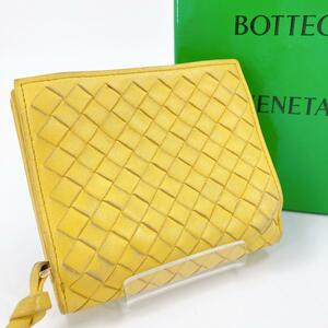 1円 BOTTEGA VENETA ボッテガヴェネタ ボッテガ 二つ折り財布 財布 レザー イントレチャート イエロー 黄色 レディース メンズ コンパクト