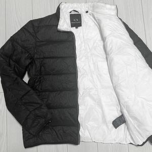 未使用に近いアルマーニ ARMANI ダウンジャケット ブランドロゴ総柄 希少XLサイズ ブラック 黒 ホワイト メンズ 大きいサイズ 極暖 軽量