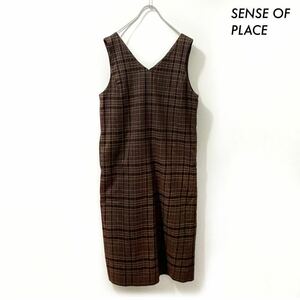 [ free shipping ]SENSE OF PLACE*V neck jumper skirt check pattern 