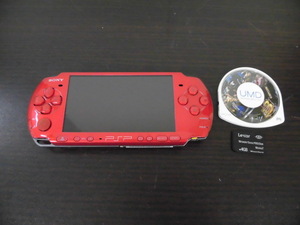 SONY ソニー PSP-3000 レッド 本体 初期化済み 通電のみ確認済み メモリースティック 4GB ソフト おまとめ 激安1円スタート