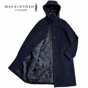 MACKINTOSH LONDON マッキントッシュロンドン フーデッドコート ロングコート 比翼 裏地総ロゴ ネイビー 38