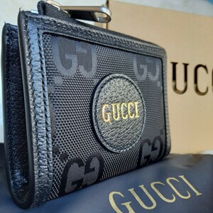 1円～　新品未使用品　限定モデル　GUCCI　グッチ　オフザグリッド　GG柄　財布　L字ファスナー　デカロゴ　ユニセックス ブラック　メンズ