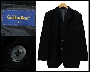 G② ■ 使用感の少ない美品 Golden Bear ゴールデンベア 細畝 コーデュロイ 3B ロゴ ボタン 三つ釦 テーラード ジャケット ブレザー 黒 L