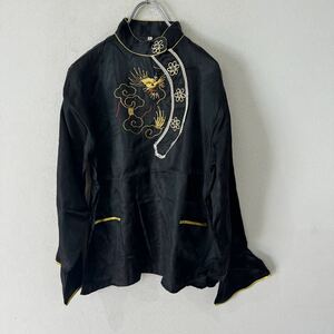 ビンテージ　50s　スカシャツ　シルク　ブラウス　刺繍　サテン　龍　ドラゴン　231116