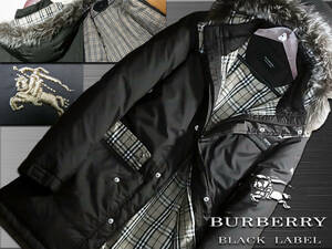 極上品！希少L！シルバーフォックス　ホワイトグース　ダウンジャケット　刺繍入▼バーバリーブラックレーベル BURBERRY BLACK LABEL