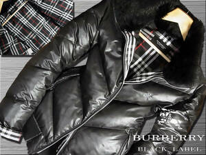 極上！孤高の存在！ラビットファー ダウンジャケット ナイト刺繍入 サイズM▼バーバリーブラックレーベル BURBERRY BLACK LABEL