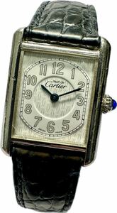 1円〜 Y Cartier カルティエ マストタンク シルバー925 ホワイトアラビア レディース クォーツ 純正Dバックル 時計 9920415906