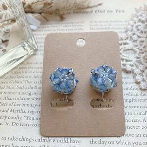  earrings beads glass Kirakira blue aqua silver *Vintage jewelry accessories A0834